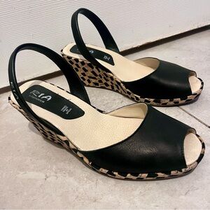 Ria Menorca Shoes size 40 US 9 Used Heels Black sandals Leather Platform Wedge